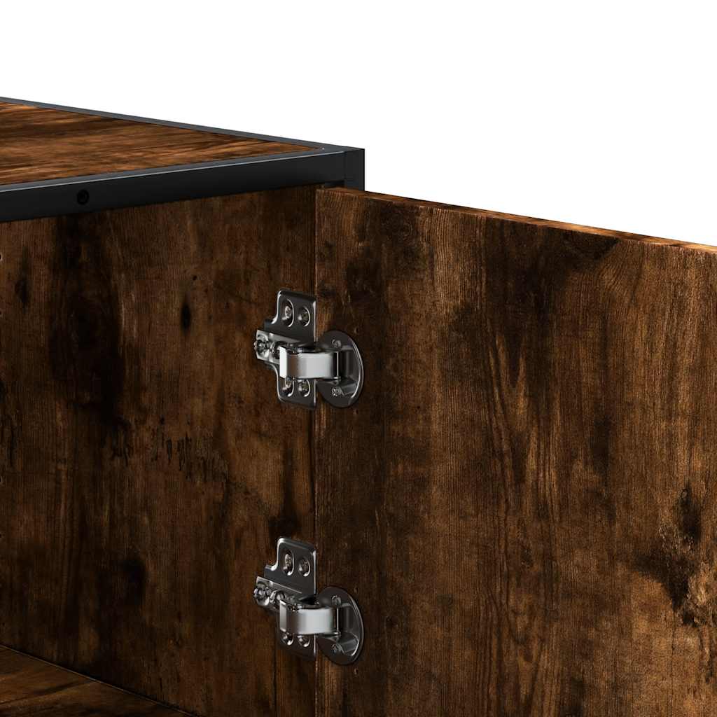 Buffet haut chêne fumé 35,5x35x106,5 cm bois d'ingénierie métal - XIOS