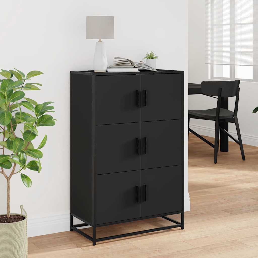 Buffet haut noir 68x35x106,5 cm bois d'ingénierie et métal - XIOS