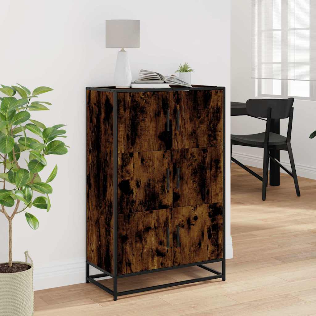 Buffet haut chêne fumé 68x35x106,5 cm bois d'ingénierie métal - XIOS