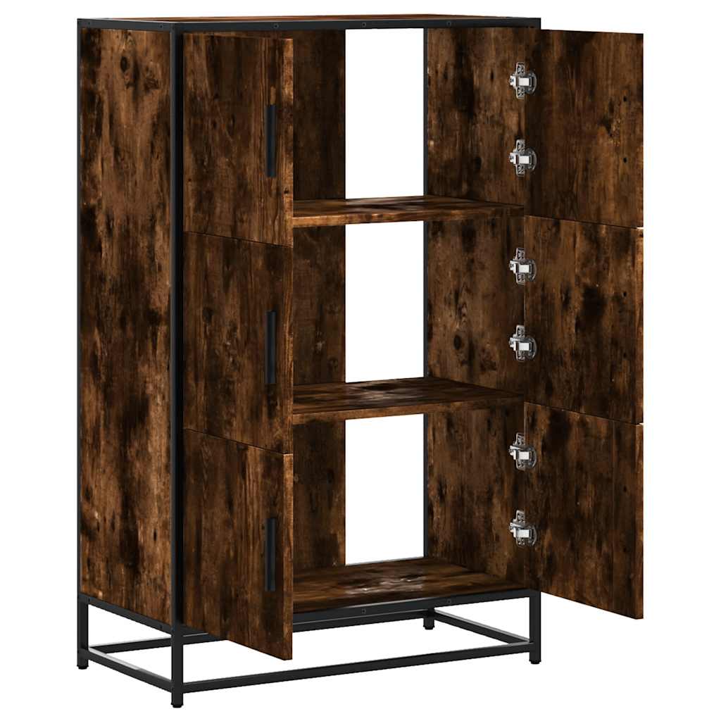 Buffet haut chêne fumé 68x35x106,5 cm bois d'ingénierie métal - XIOS