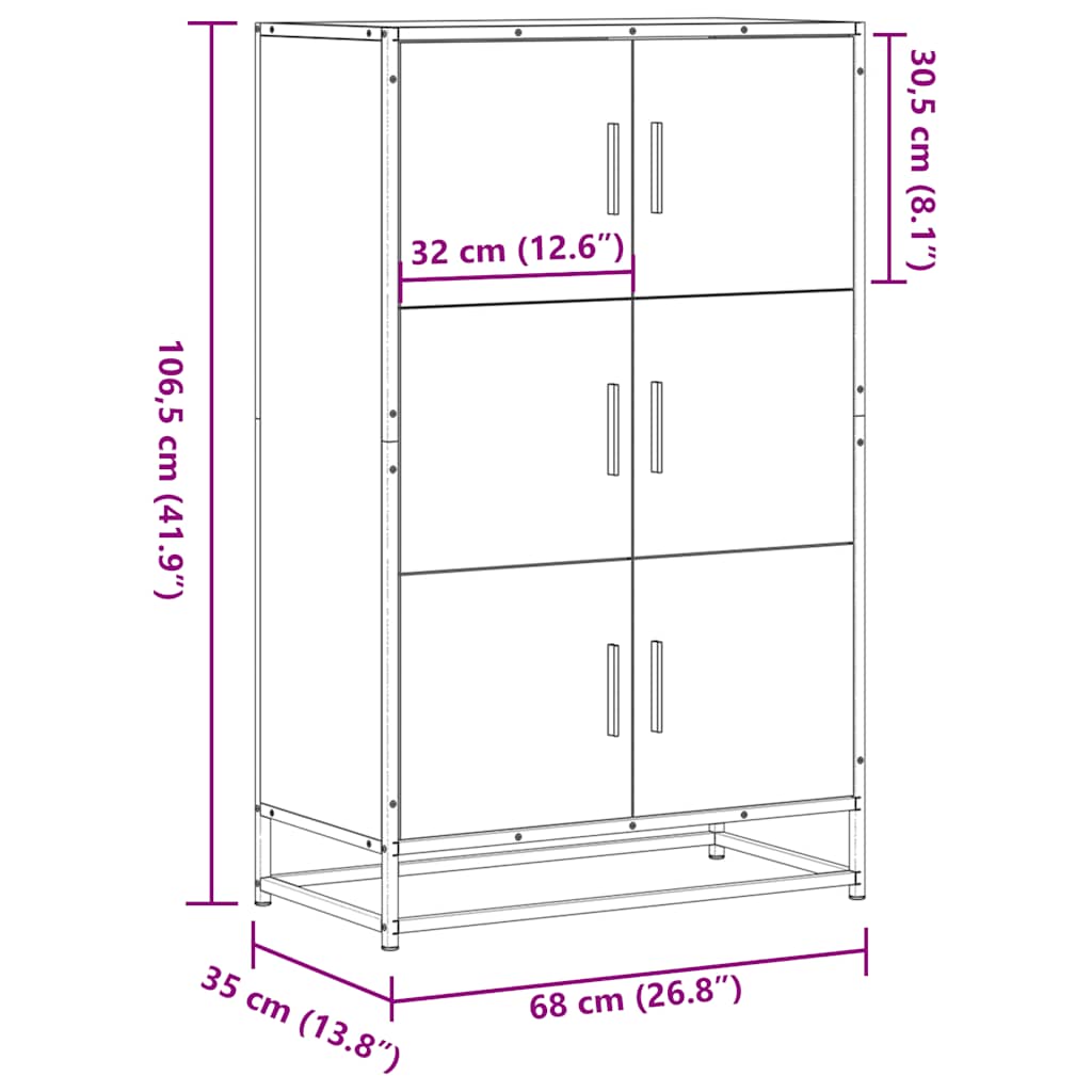 Buffet haut chêne fumé 68x35x106,5 cm bois d'ingénierie métal - XIOS