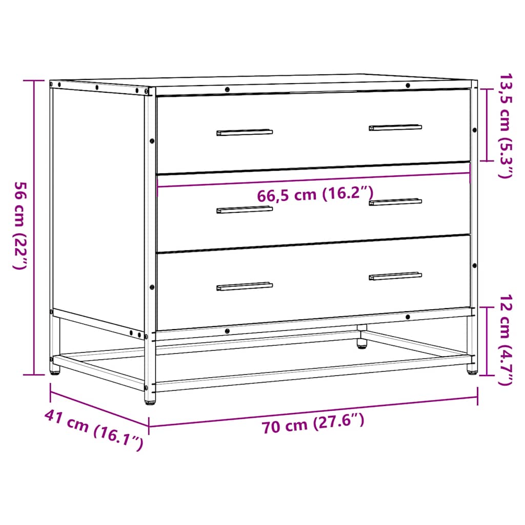 Commode chêne fumé 70x41x56 cm bois d'ingénierie - XIOS