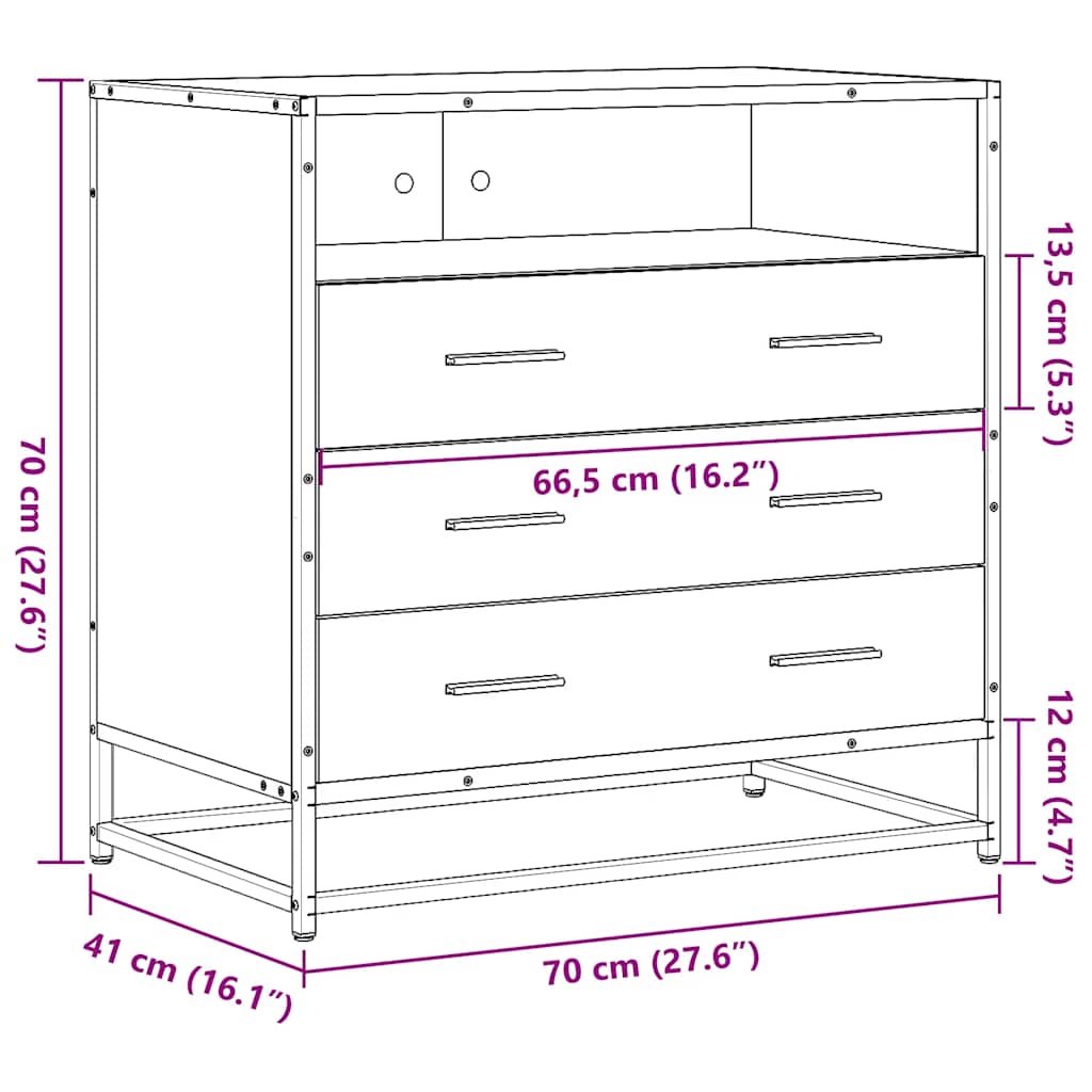 Commode chêne marron 70x41x70 cm bois d'ingénierie - XIOS