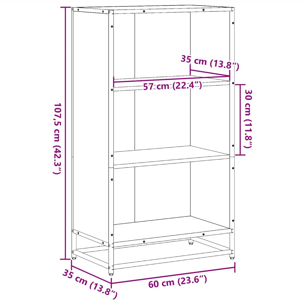 Bibliothèque chêne fumé 60x35x107,5 cm bois d'ingénierie - XIOS
