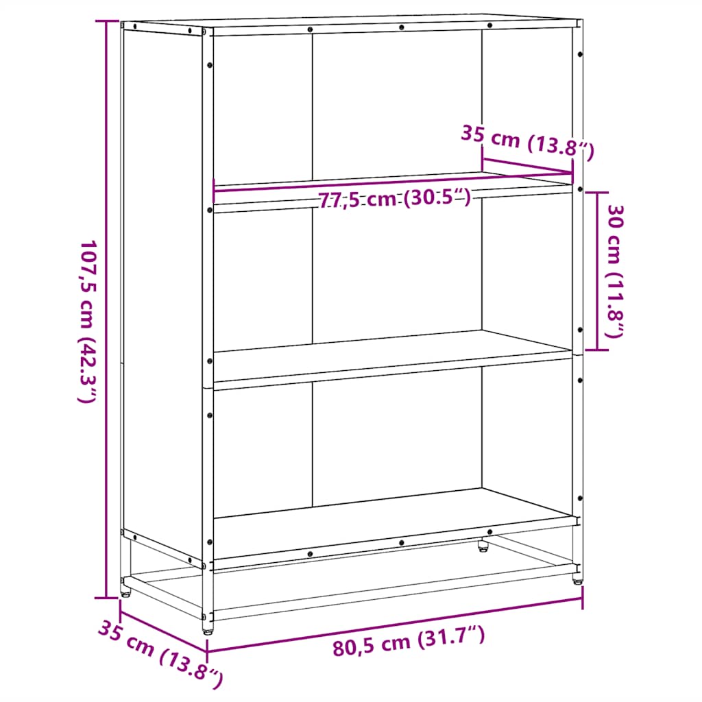 Bibliothèque sonoma gris 80,5x35x107,5 cm bois d'ingénierie - XIOS