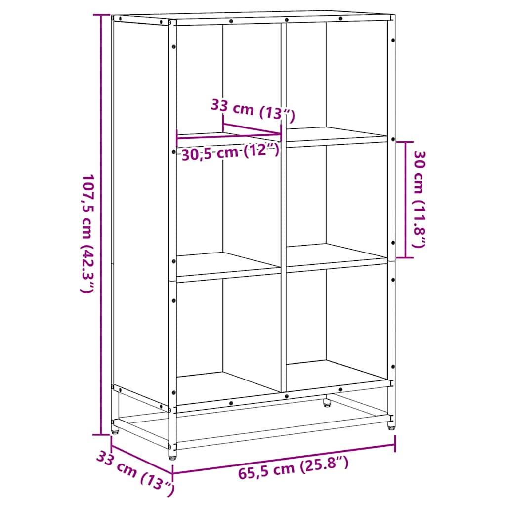 Bibliothèque chêne fumé 65,5x33x107,5 cm bois d'ingénierie - XIOS
