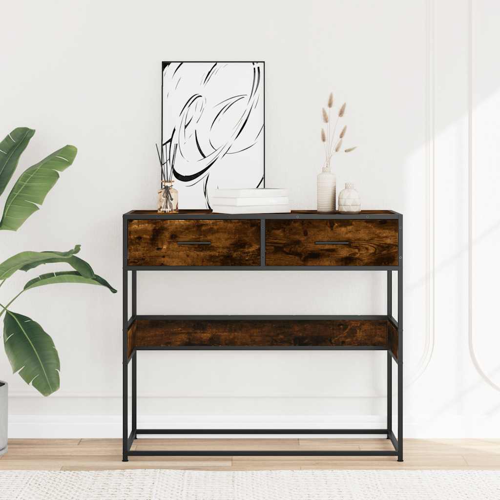 Table console chêne fumé 90x35x80 cm bois d'ingénierie - XIOS