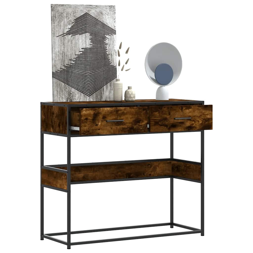 Table console chêne fumé 90x35x80 cm bois d'ingénierie - XIOS