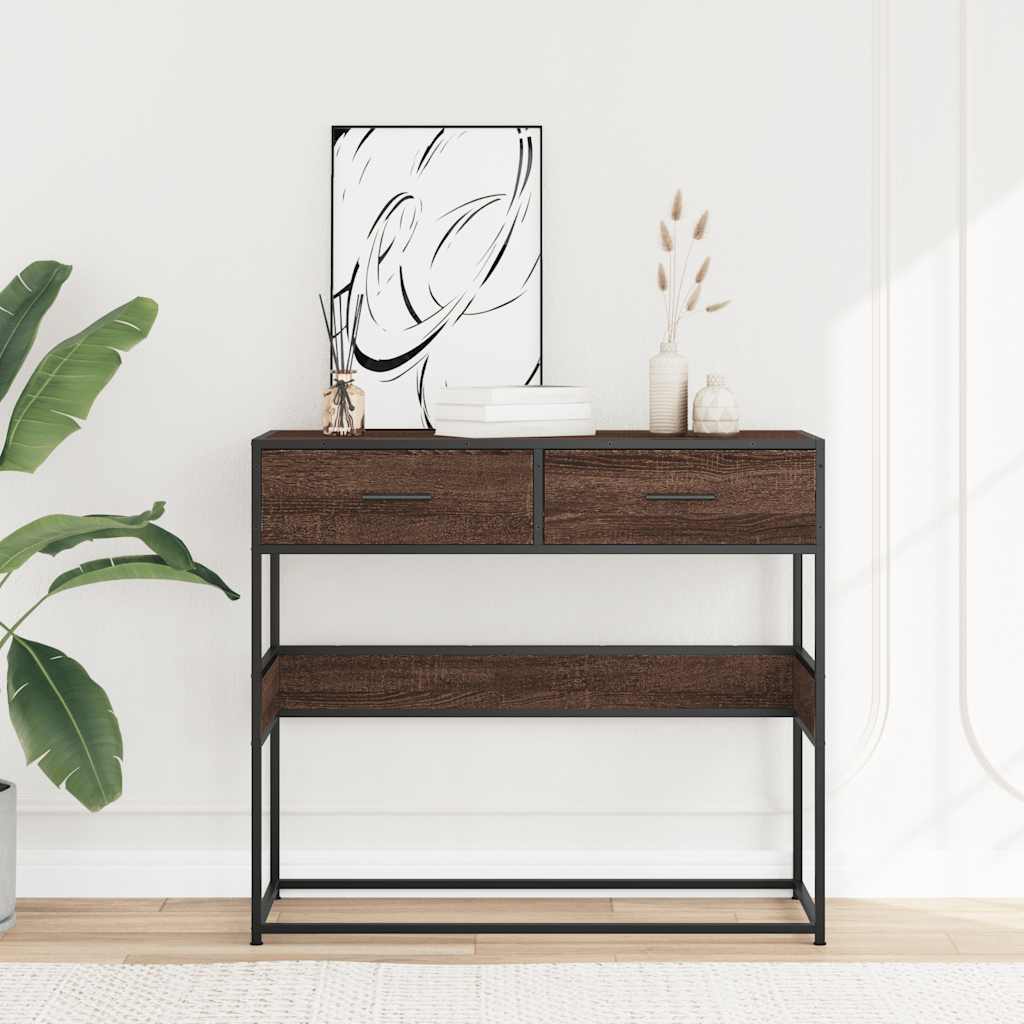 Table console chêne marron 90x35x80 cm bois d'ingénierie - XIOS
