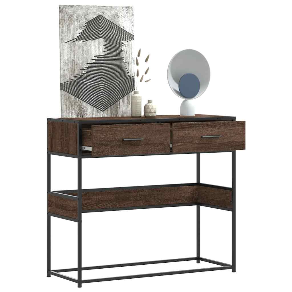 Table console chêne marron 90x35x80 cm bois d'ingénierie - XIOS