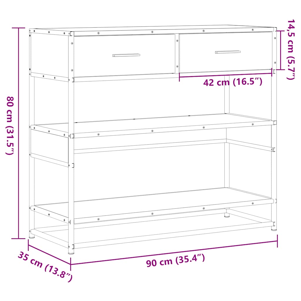 Table console chêne sonoma 90x35x80 cm bois d'ingénierie - XIOS