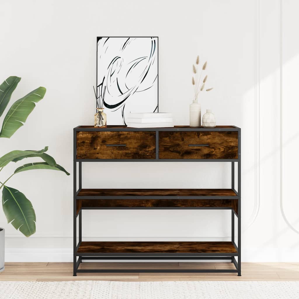 Table console chêne fumé 90x35x80 cm bois d'ingénierie - XIOS