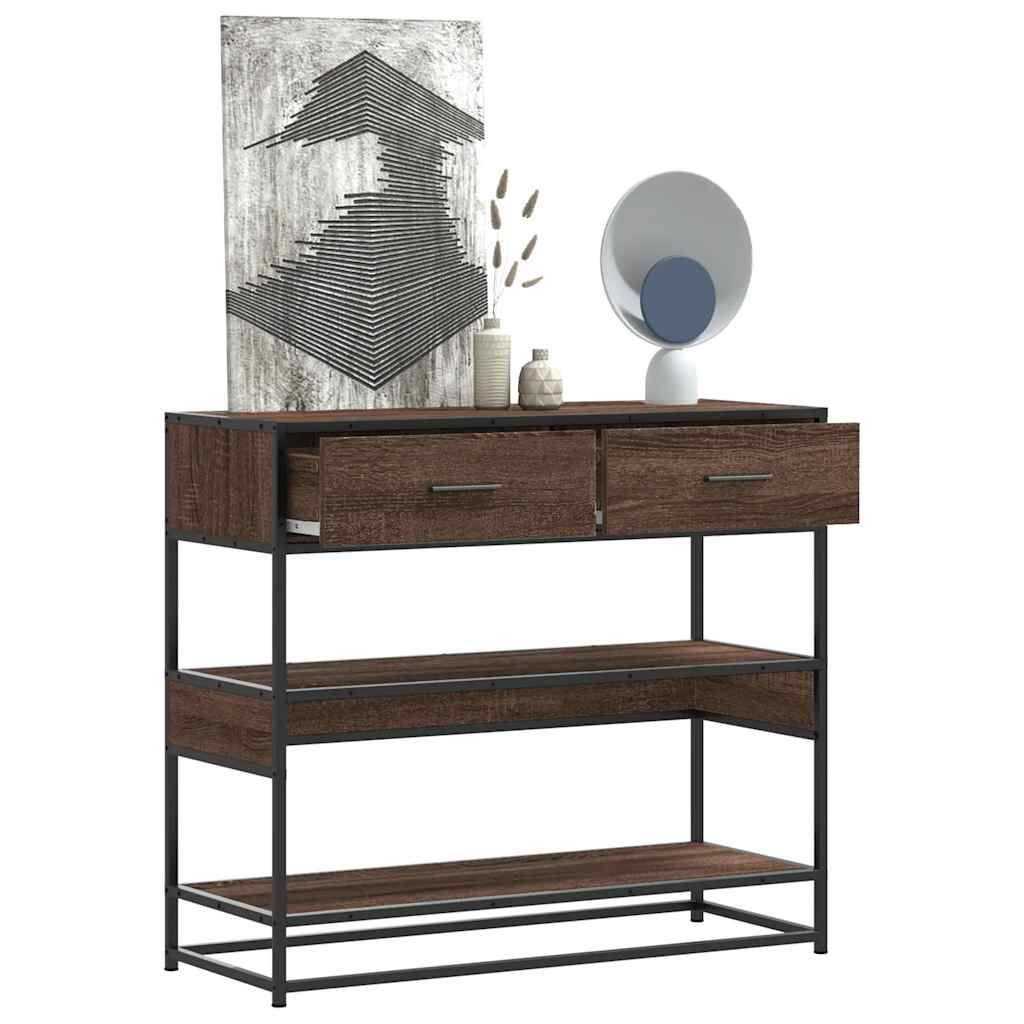Table console chêne marron 90x35x80 cm bois d'ingénierie - XIOS