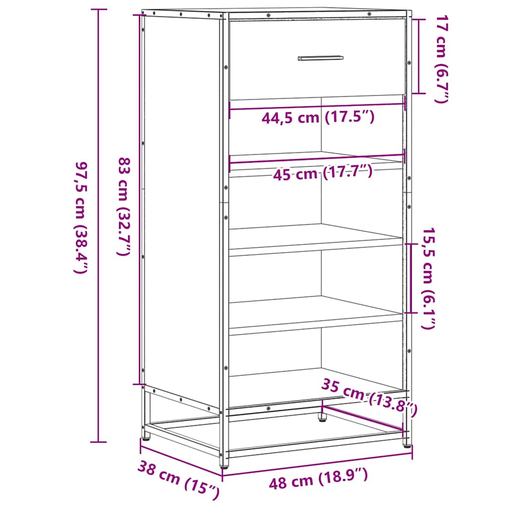 Étagère à chaussures chêne sonoma 48x38x97,5 cm bois ingénierie - XIOS