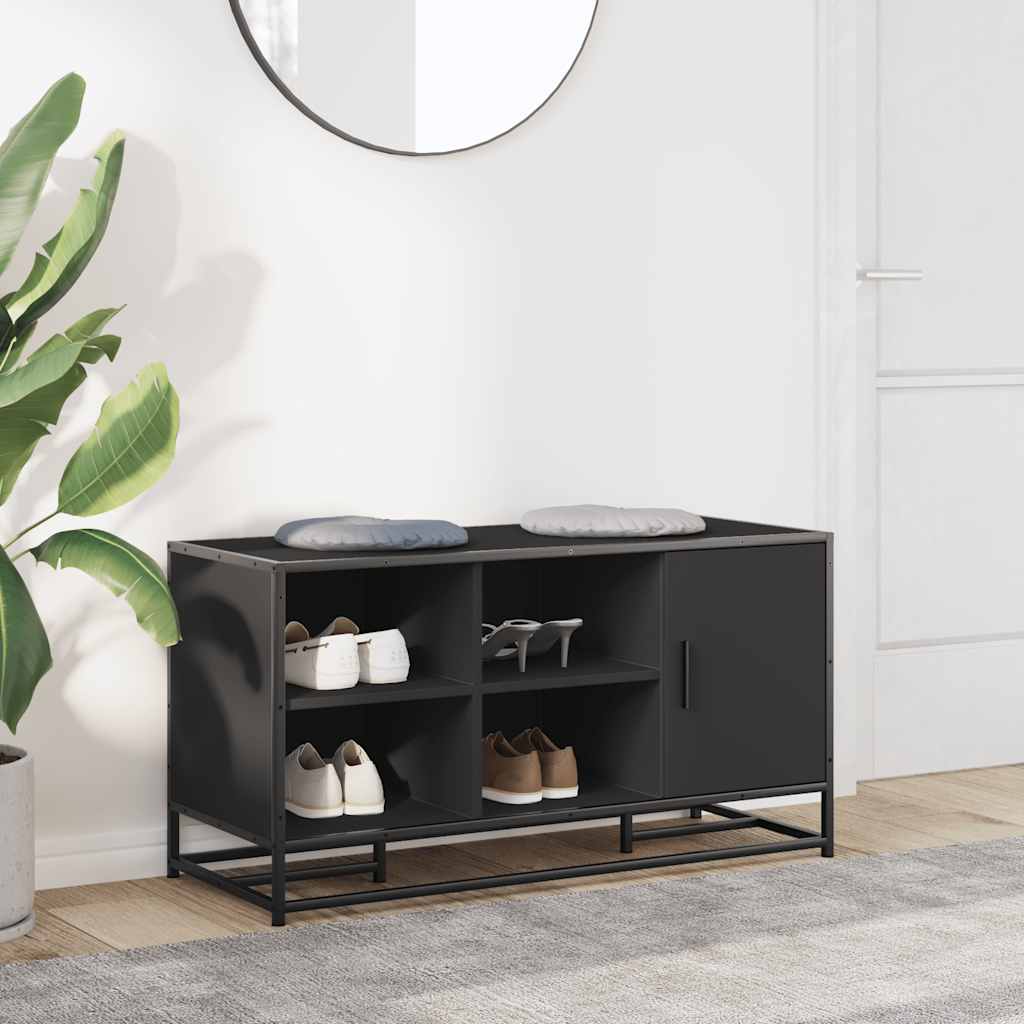 Banc à chaussures noir 100x40x53,5cm bois d'ingénierie et métal - XIOS