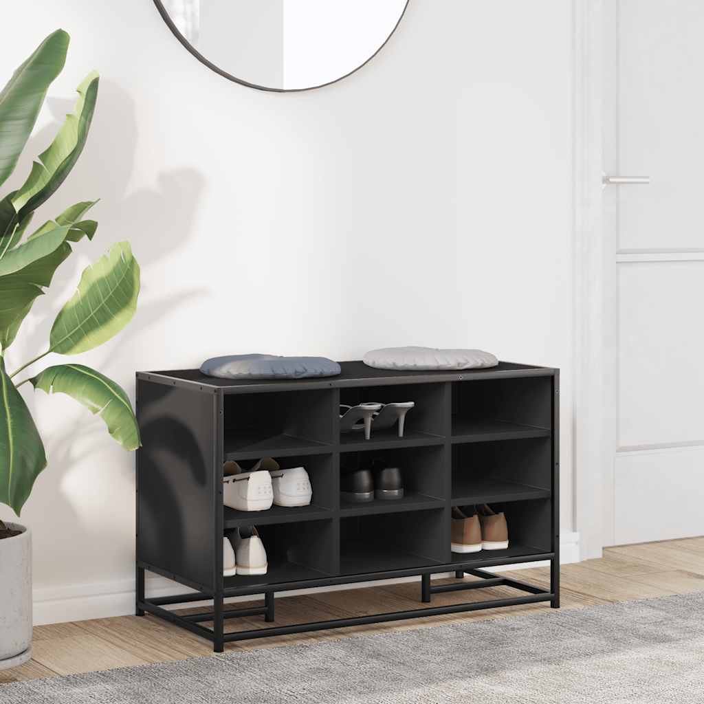 Banc à chaussures noir 84x40x53,5 cm bois d'ingénierie et métal - XIOS
