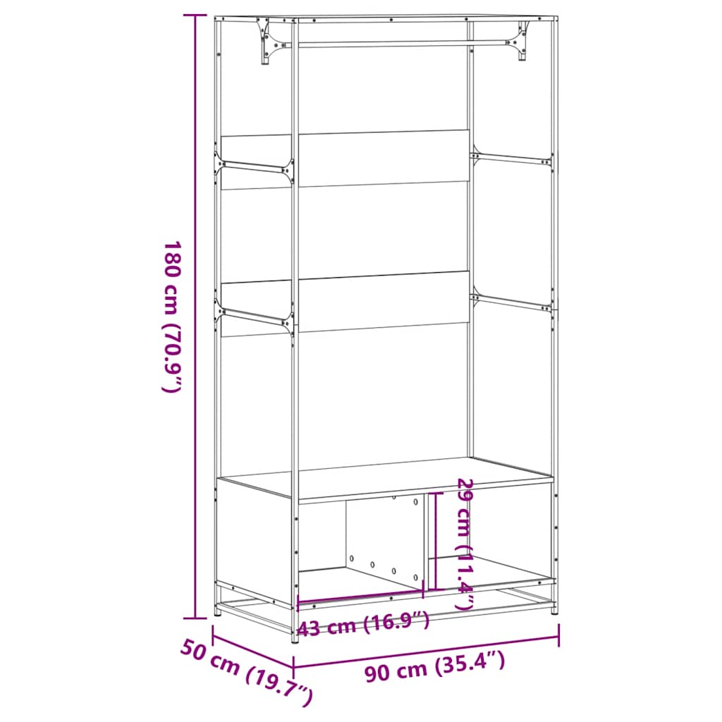 Armoire chêne fumé 90x50x180 cm bois d'ingénierie - XIOS