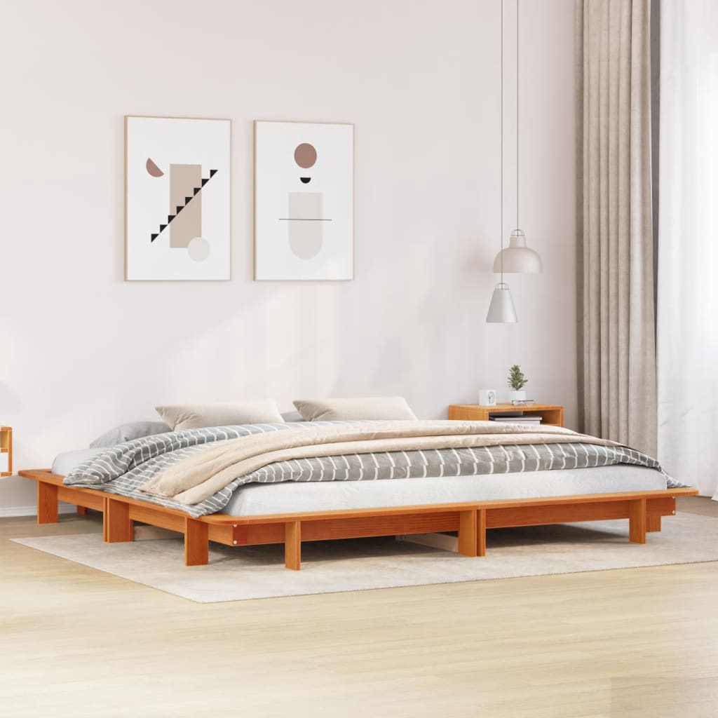Cadre de lit sans matelas cire marron 160x200cm bois pin massif - XIOS