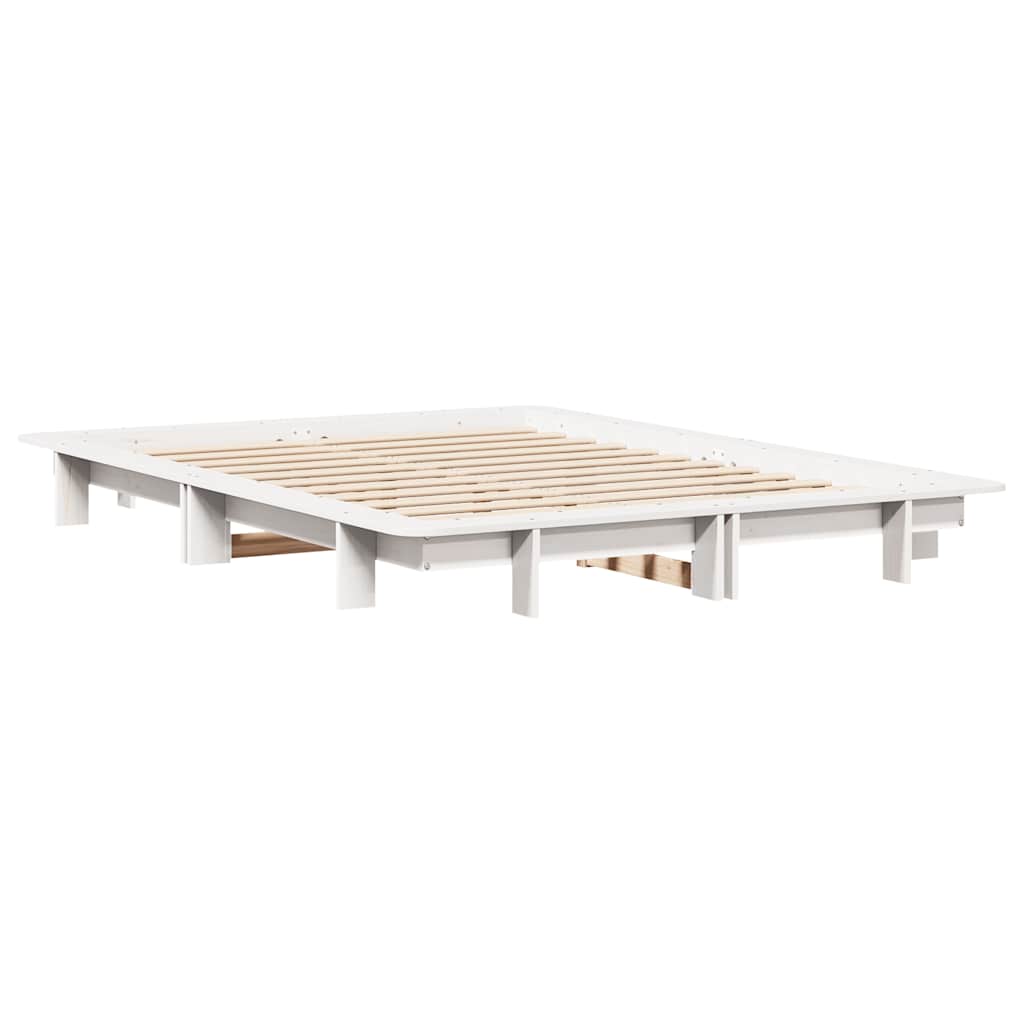 Cadre de lit sans matelas blanc 150x200 cm bois de pin massif - XIOS