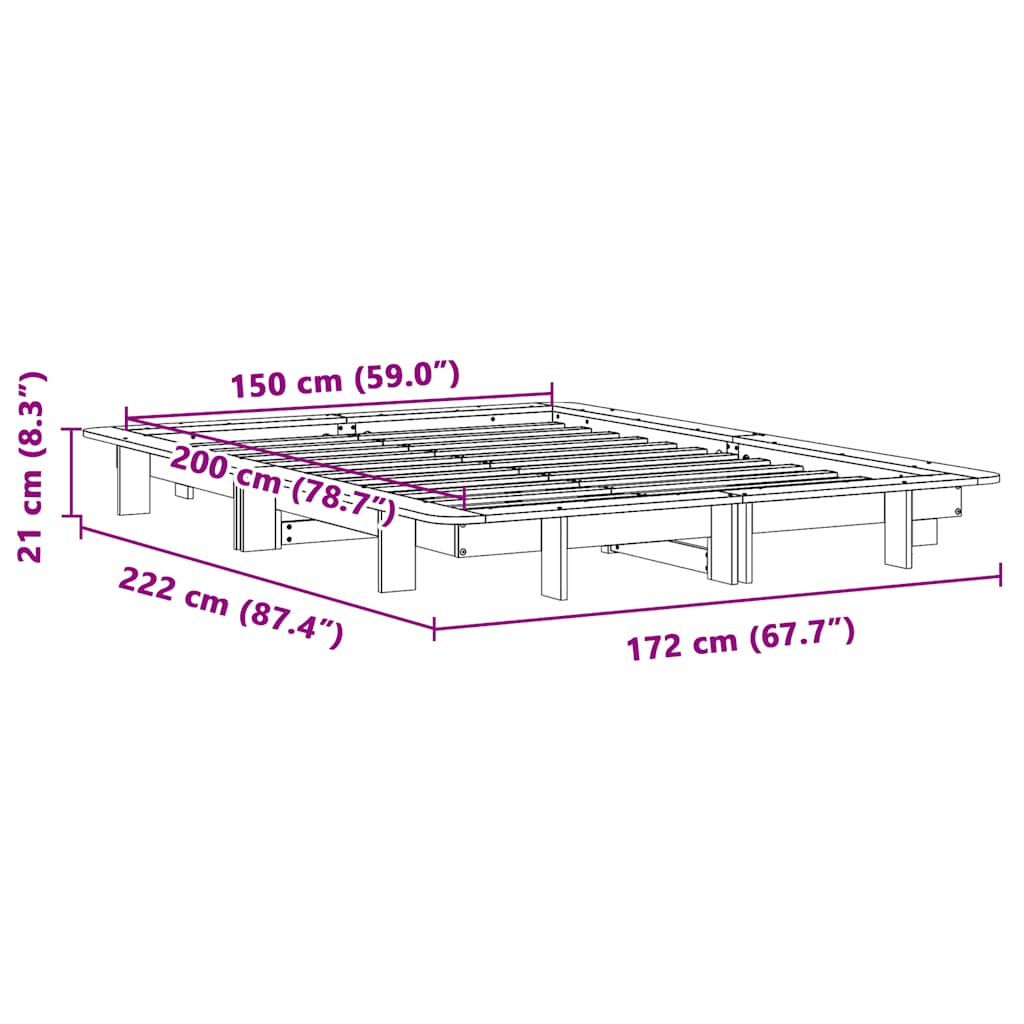Cadre de lit sans matelas blanc 150x200 cm bois de pin massif - XIOS