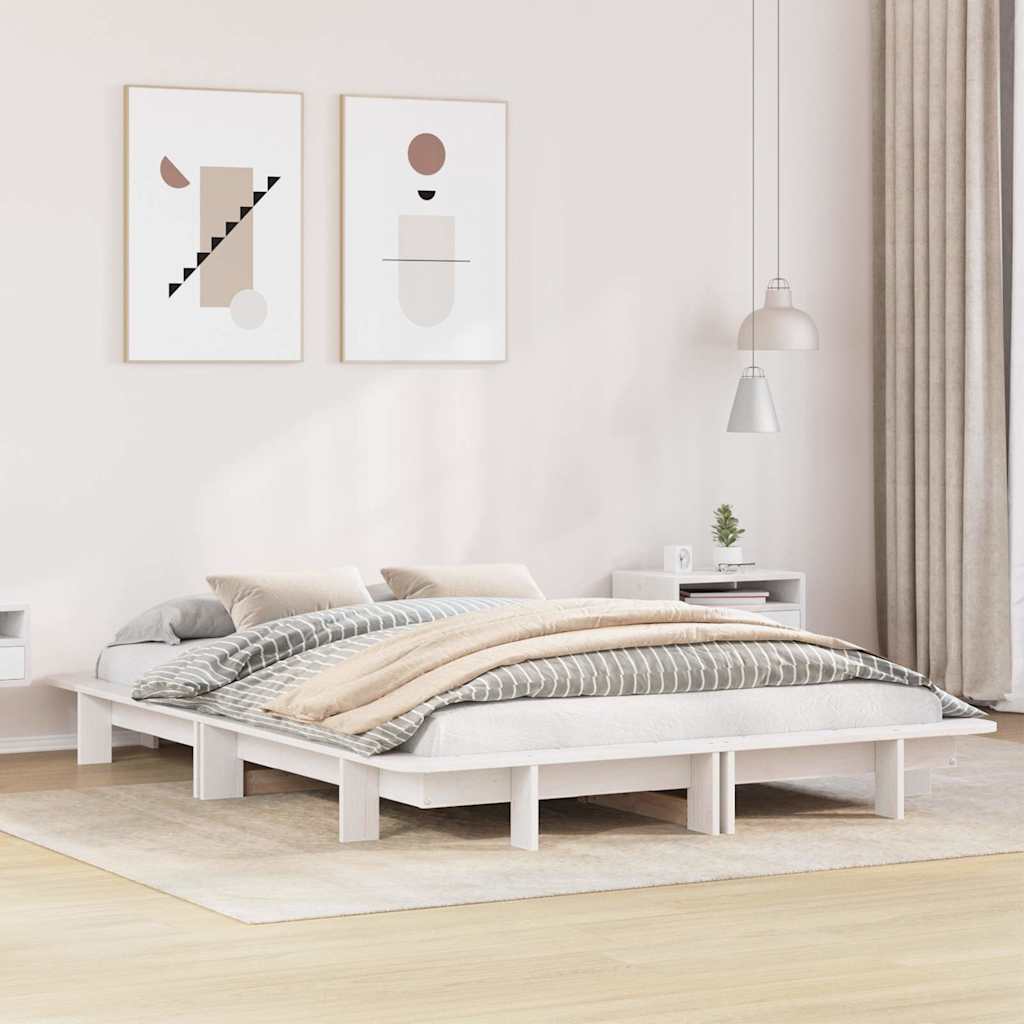 Cadre de lit sans matelas blanc 150x200 cm bois de pin massif - XIOS