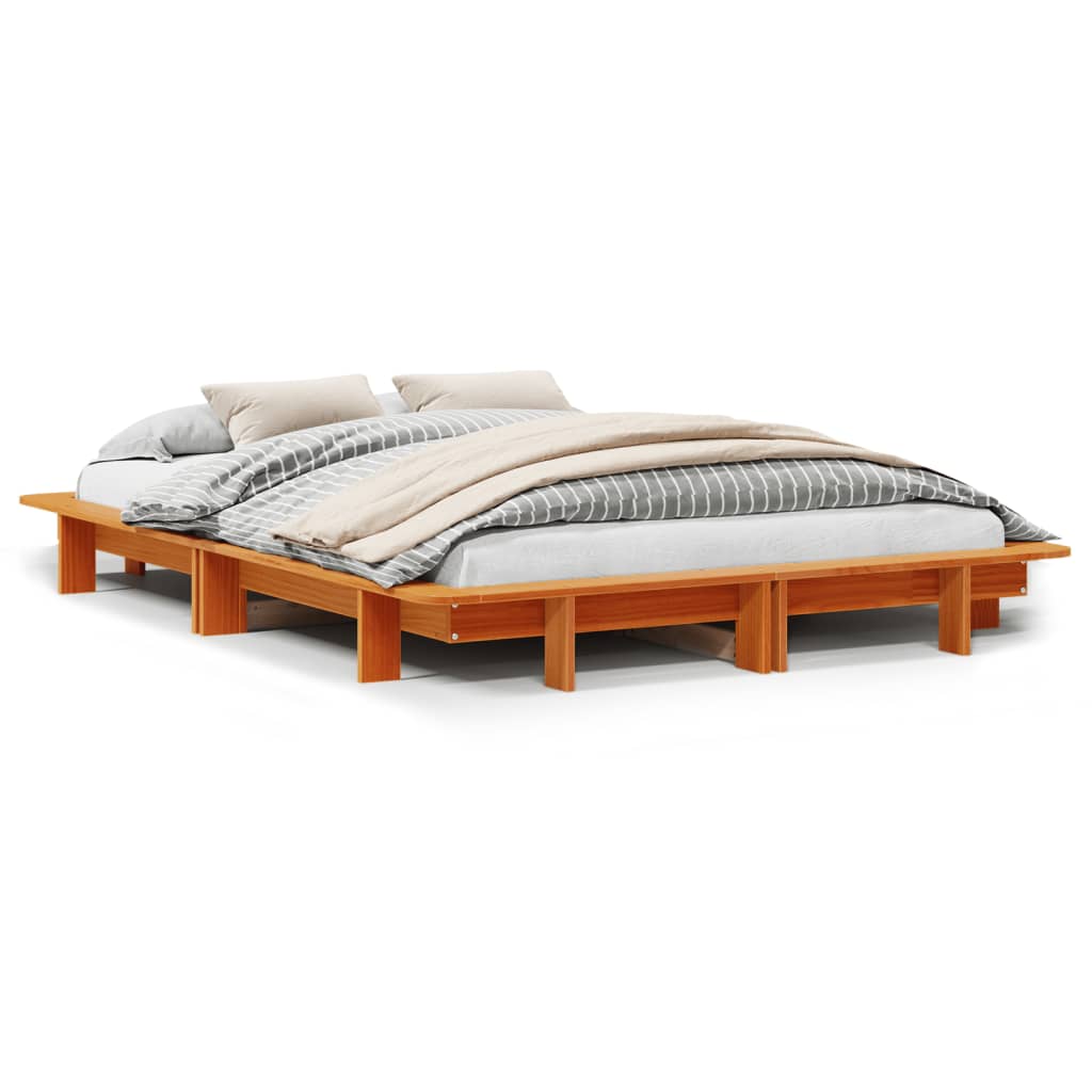 Cadre de lit sans matelas cire marron 120x200cm bois pin massif - XIOS