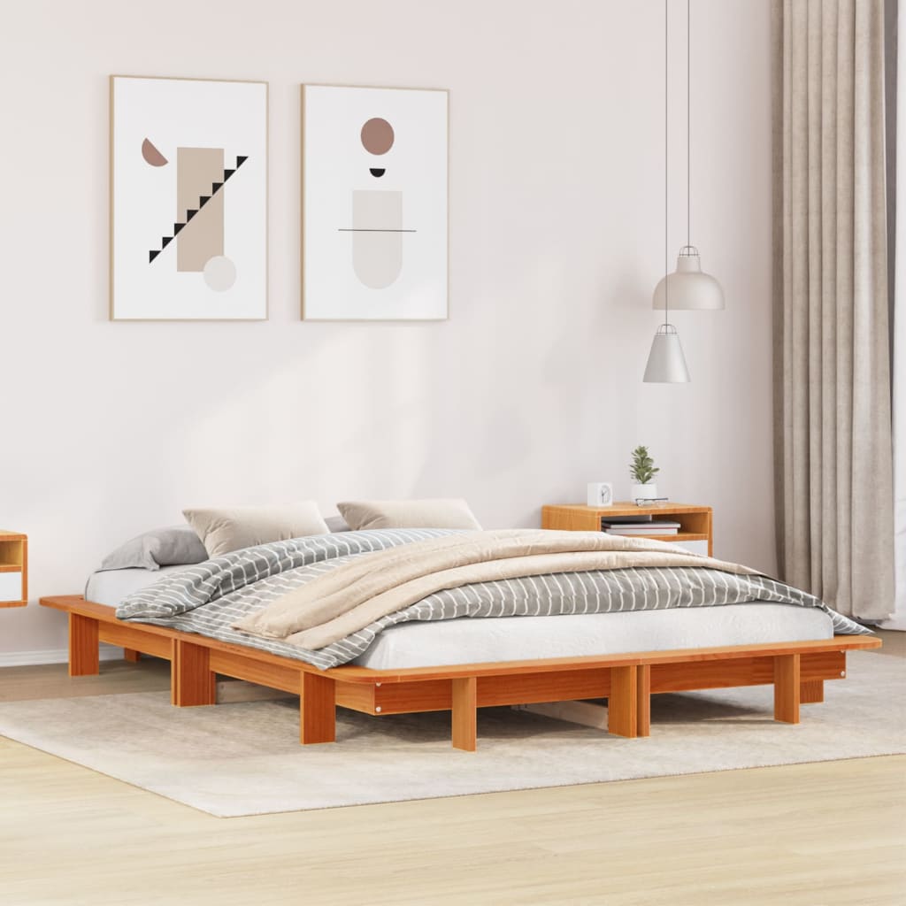 Cadre de lit sans matelas cire marron 120x200cm bois pin massif - XIOS