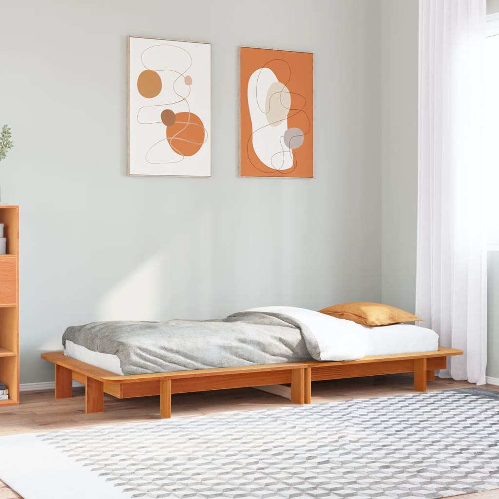 Cadre de lit sans matelas cire marron 100x200cm bois pin massif - XIOS