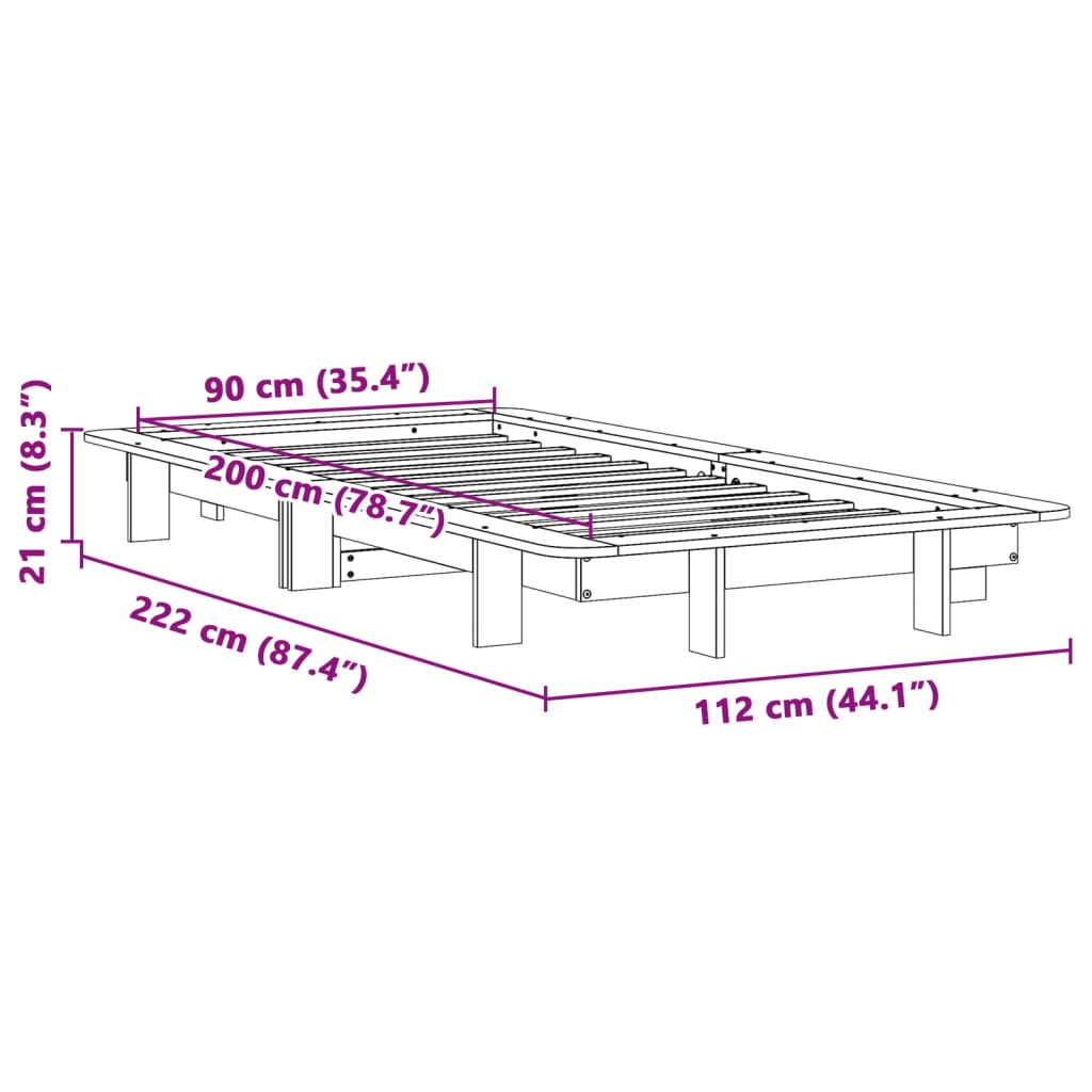 Cadre de lit sans matelas 90x200 cm bois de pin massif - XIOS