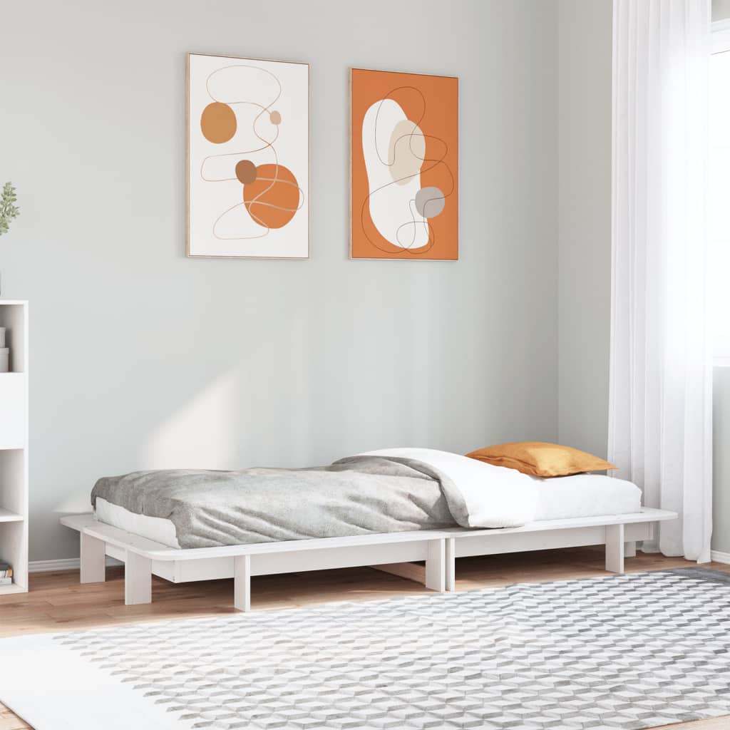 Cadre de lit sans matelas blanc 90x200 cm bois de pin massif - XIOS