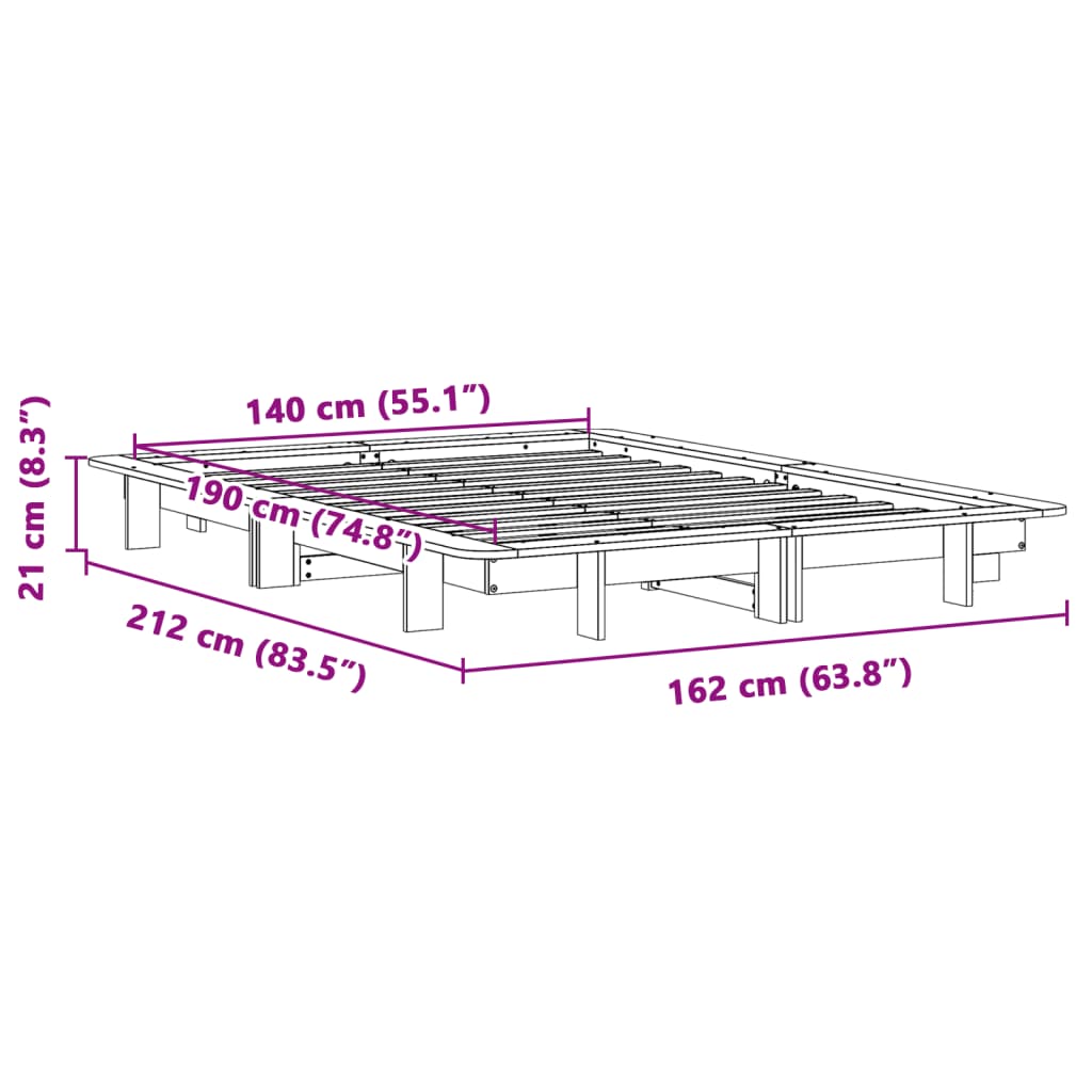 Cadre de lit sans matelas blanc 140x190 cm bois de pin massif - XIOS