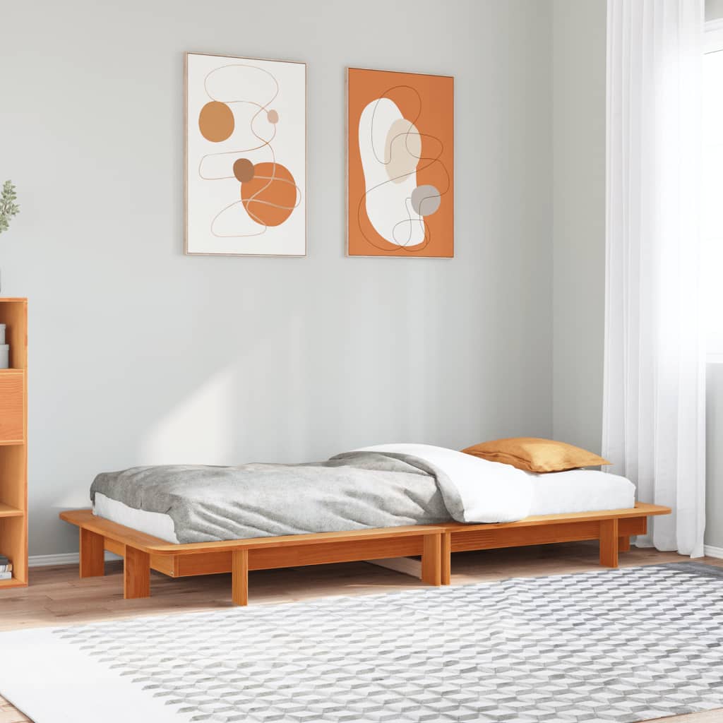 Cadre de lit sans matelas cire marron 90x190 cm bois pin massif - XIOS