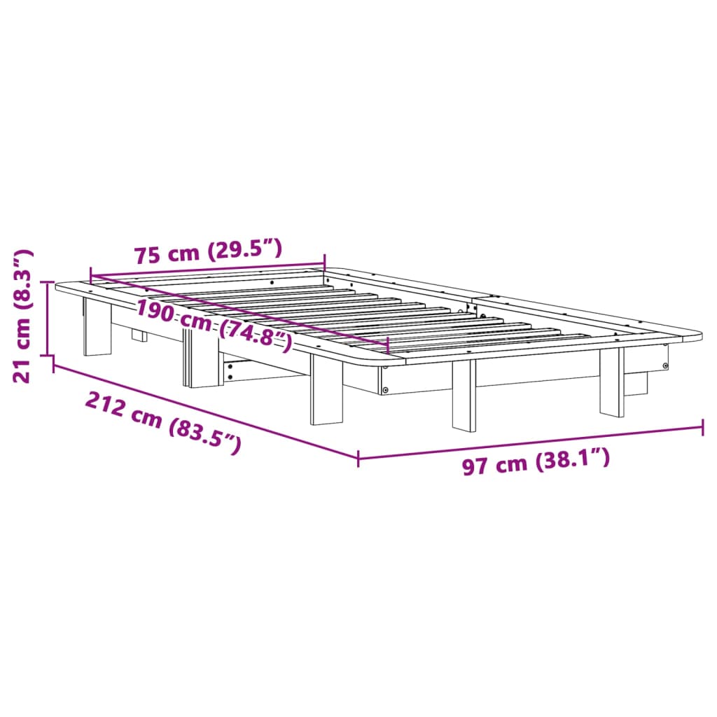 Cadre de lit sans matelas cire marron 75x190 cm bois pin massif - XIOS