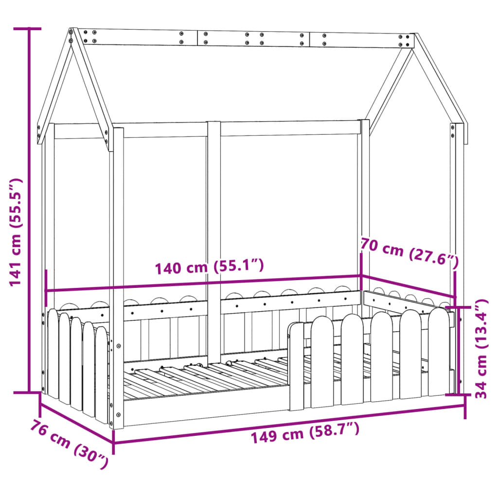 Cadre de lit d'enfants forme de maison sans matelas 70x140 cm - XIOS