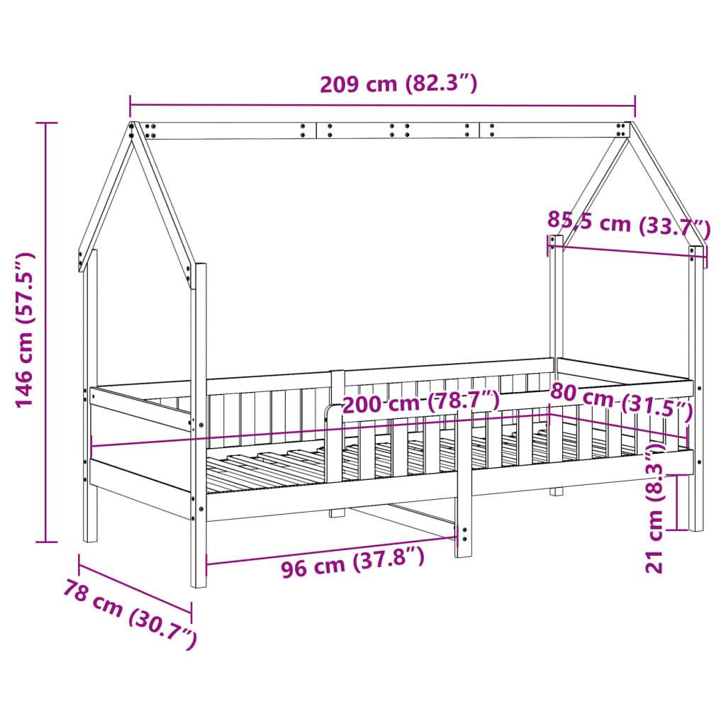 Cadre de lit d'enfants forme de maison sans matelas pin - XIOS