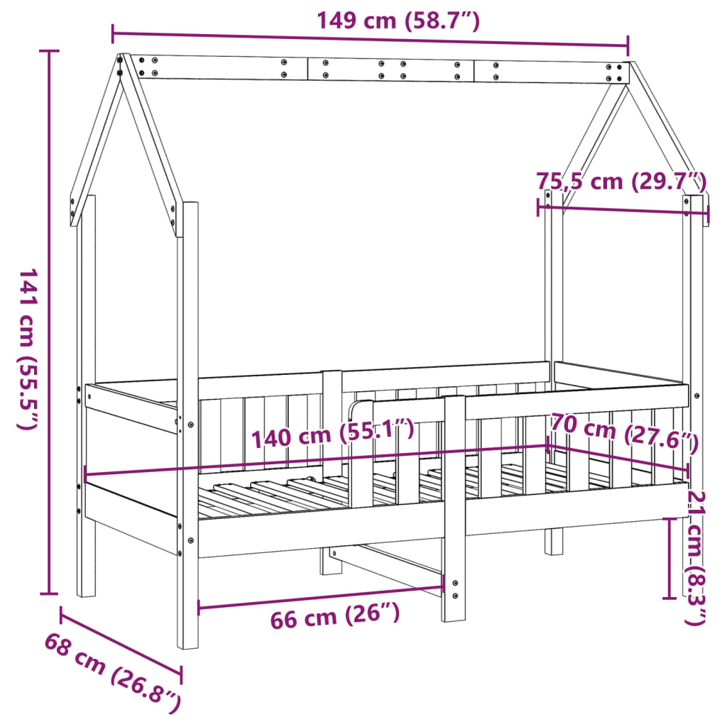 Cadre de lit d'enfants forme de maison sans matelas pin - XIOS