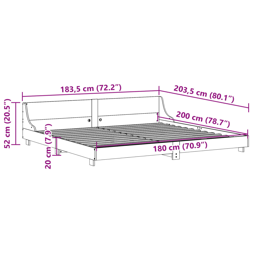Cadre de lit sans matelas 180x200 cm bois massif de pin - XIOS