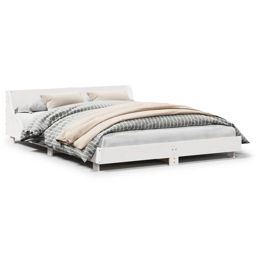 Cadre de lit sans matelas blanc 150x200 cm bois de pin massif - XIOS