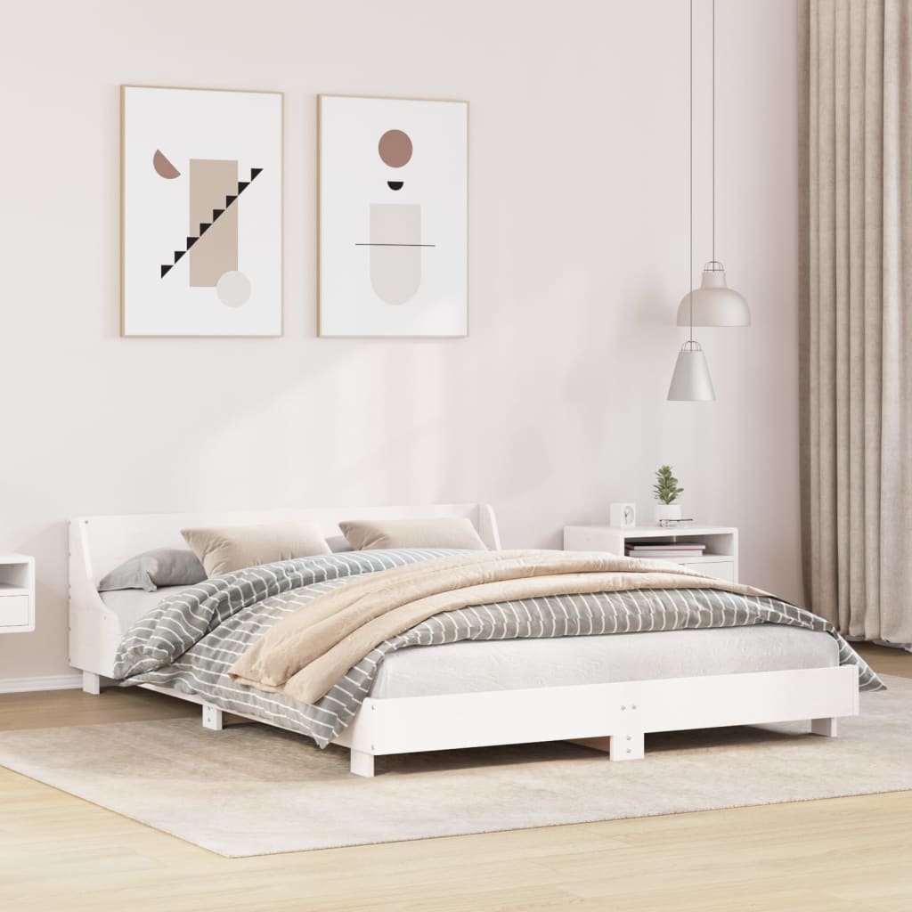 Cadre de lit sans matelas blanc 150x200 cm bois de pin massif - XIOS