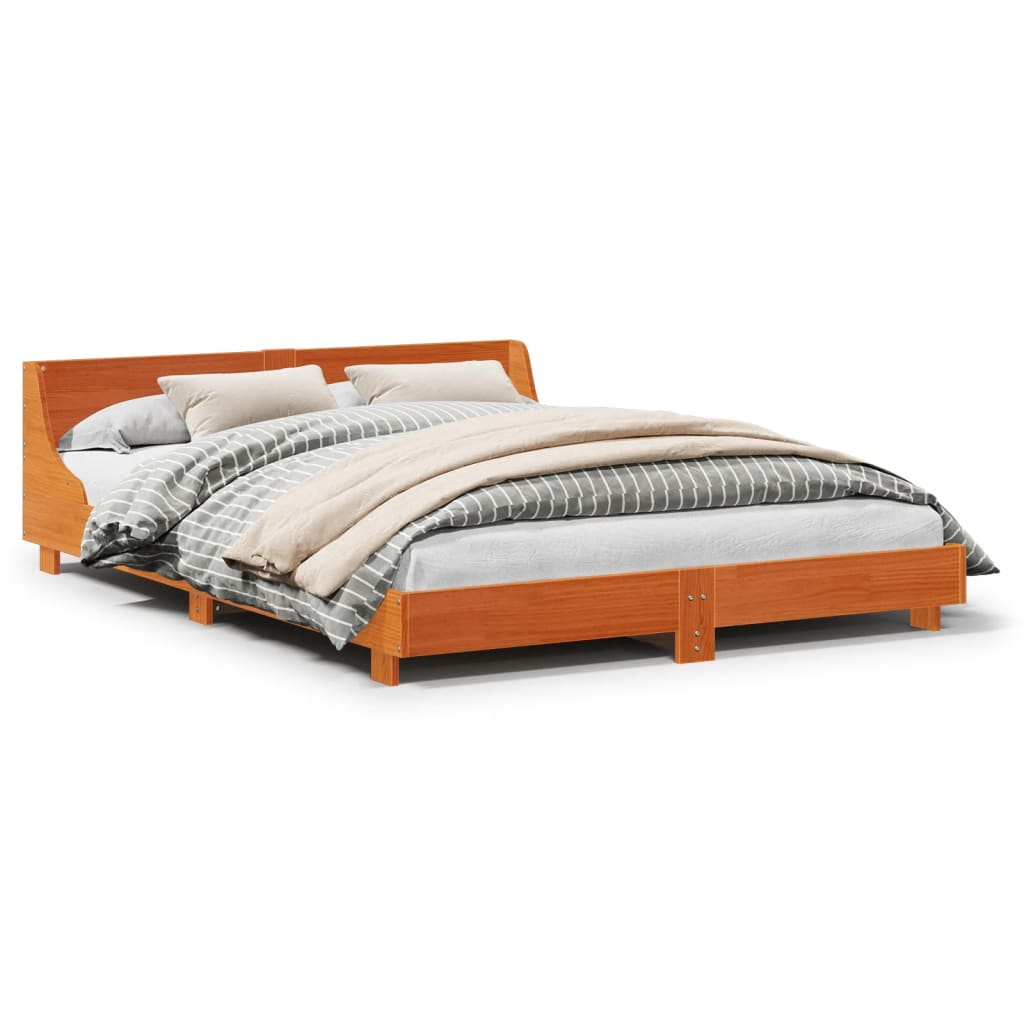 Cadre de lit sans matelas cire marron 140x200cm bois pin massif - XIOS