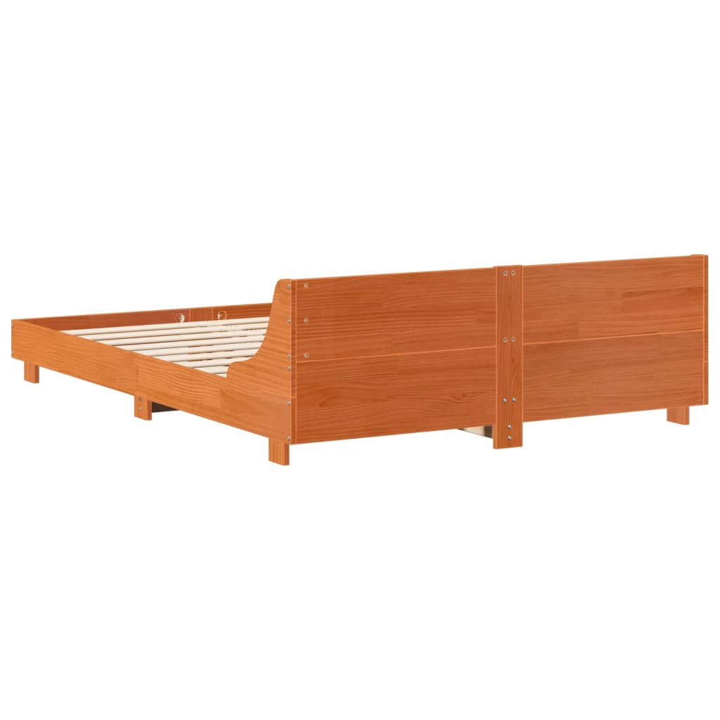 Cadre de lit sans matelas cire marron 140x200cm bois pin massif - XIOS