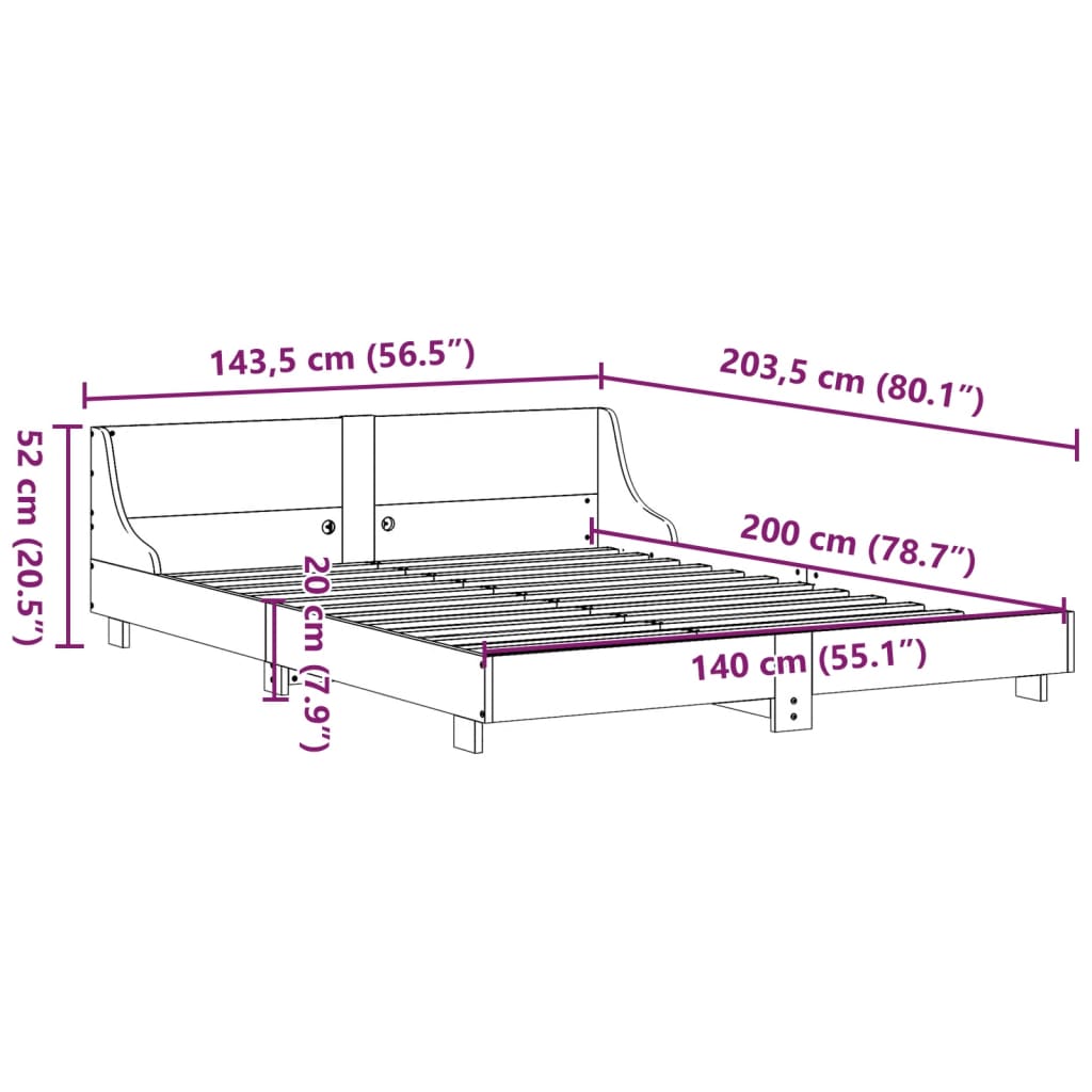 Cadre de lit sans matelas cire marron 140x200cm bois pin massif - XIOS
