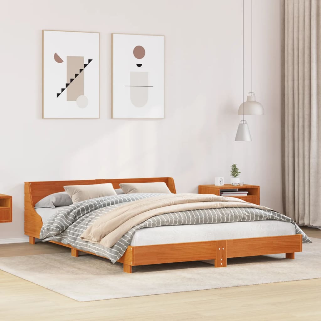 Cadre de lit sans matelas cire marron 140x200cm bois pin massif - XIOS