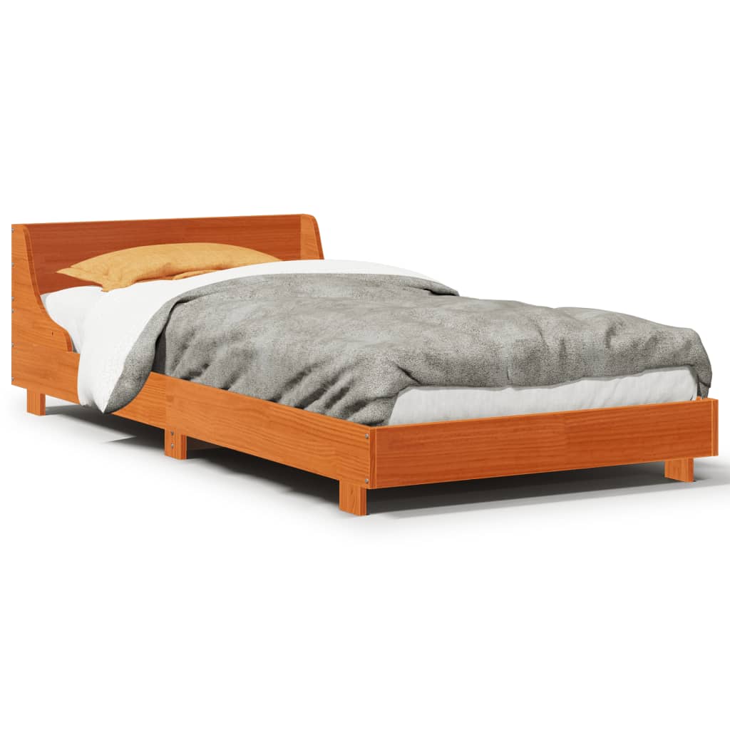 Cadre de lit sans matelas cire marron 100x200cm bois pin massif - XIOS