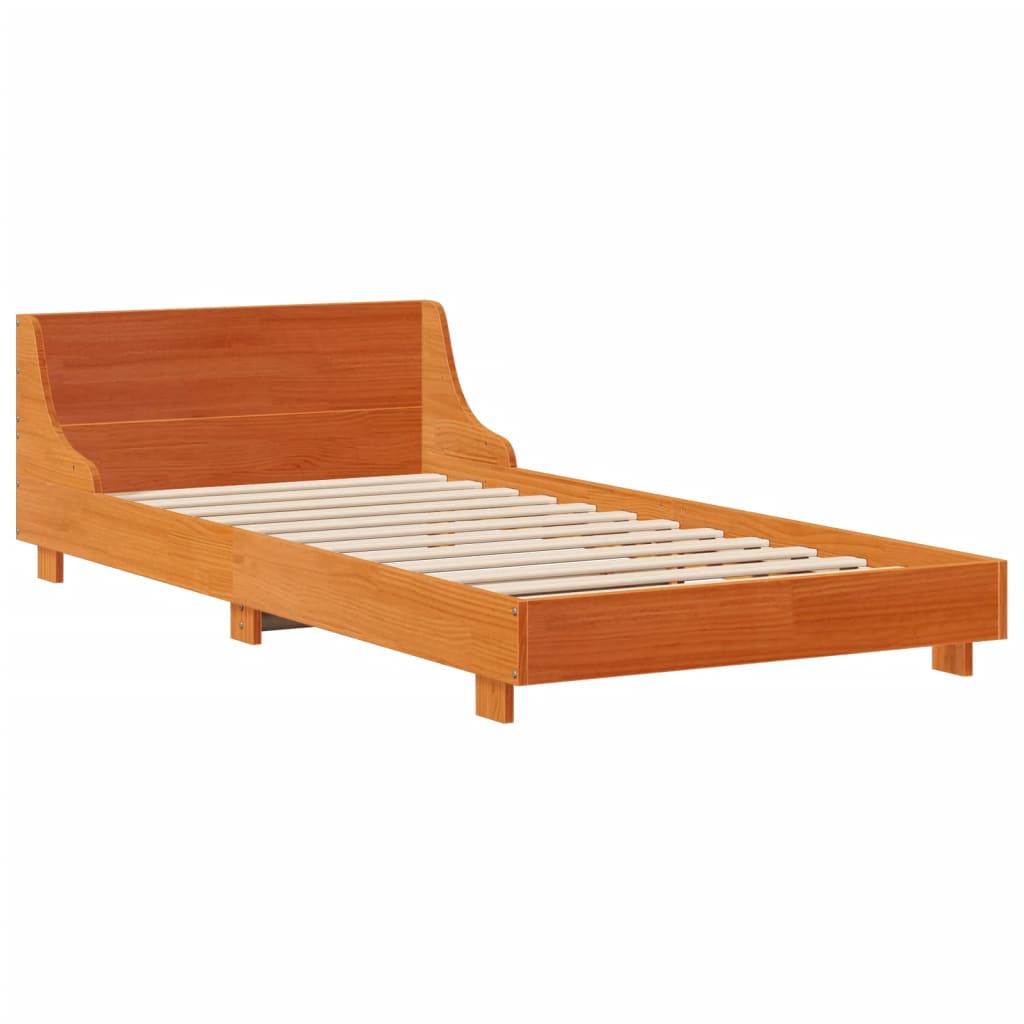 Cadre de lit sans matelas cire marron 90x190 cm bois pin massif - XIOS