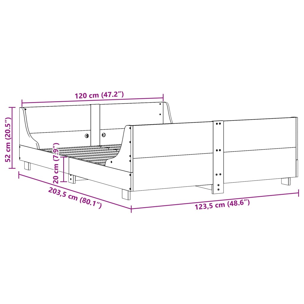 Cadre de lit sans matelas 120x200 cm bois de pin massif - XIOS