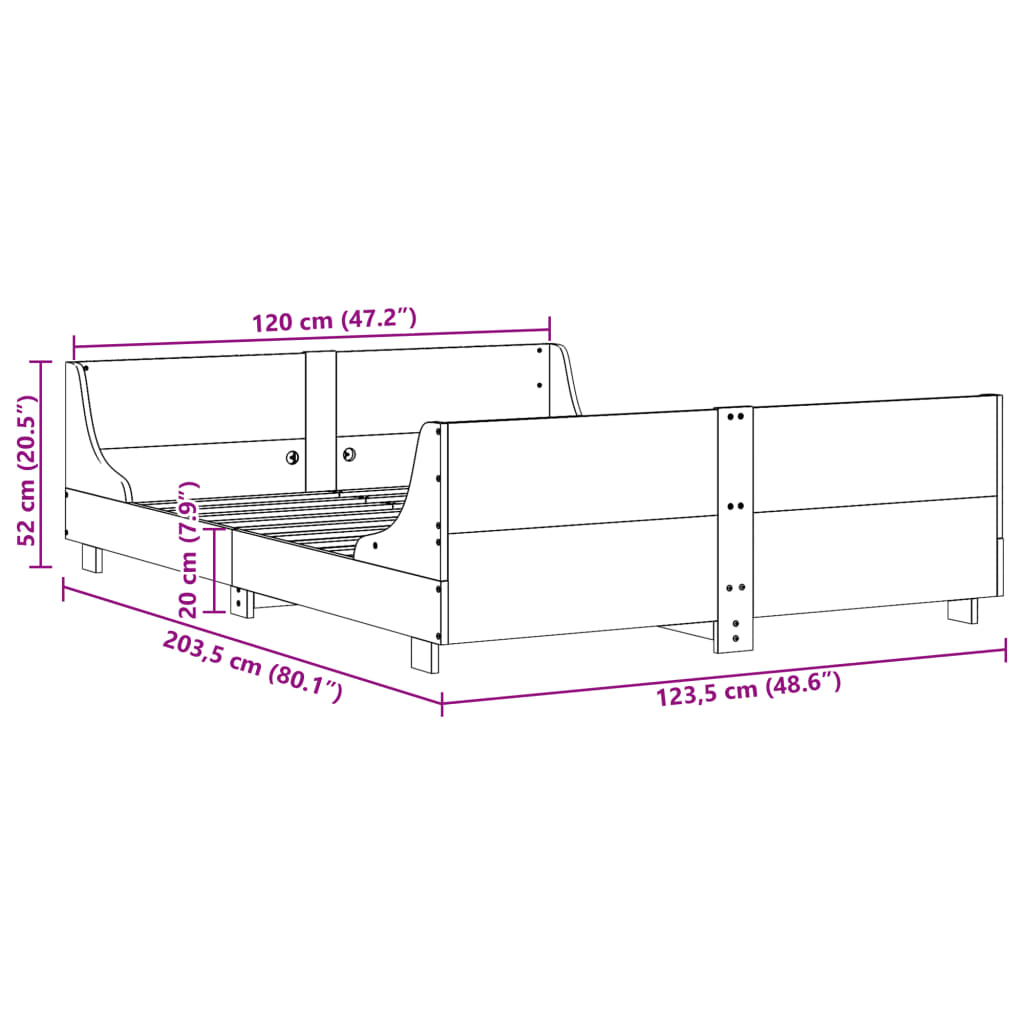 Cadre de lit sans matelas blanc 120x200 cm bois de pin massif - XIOS