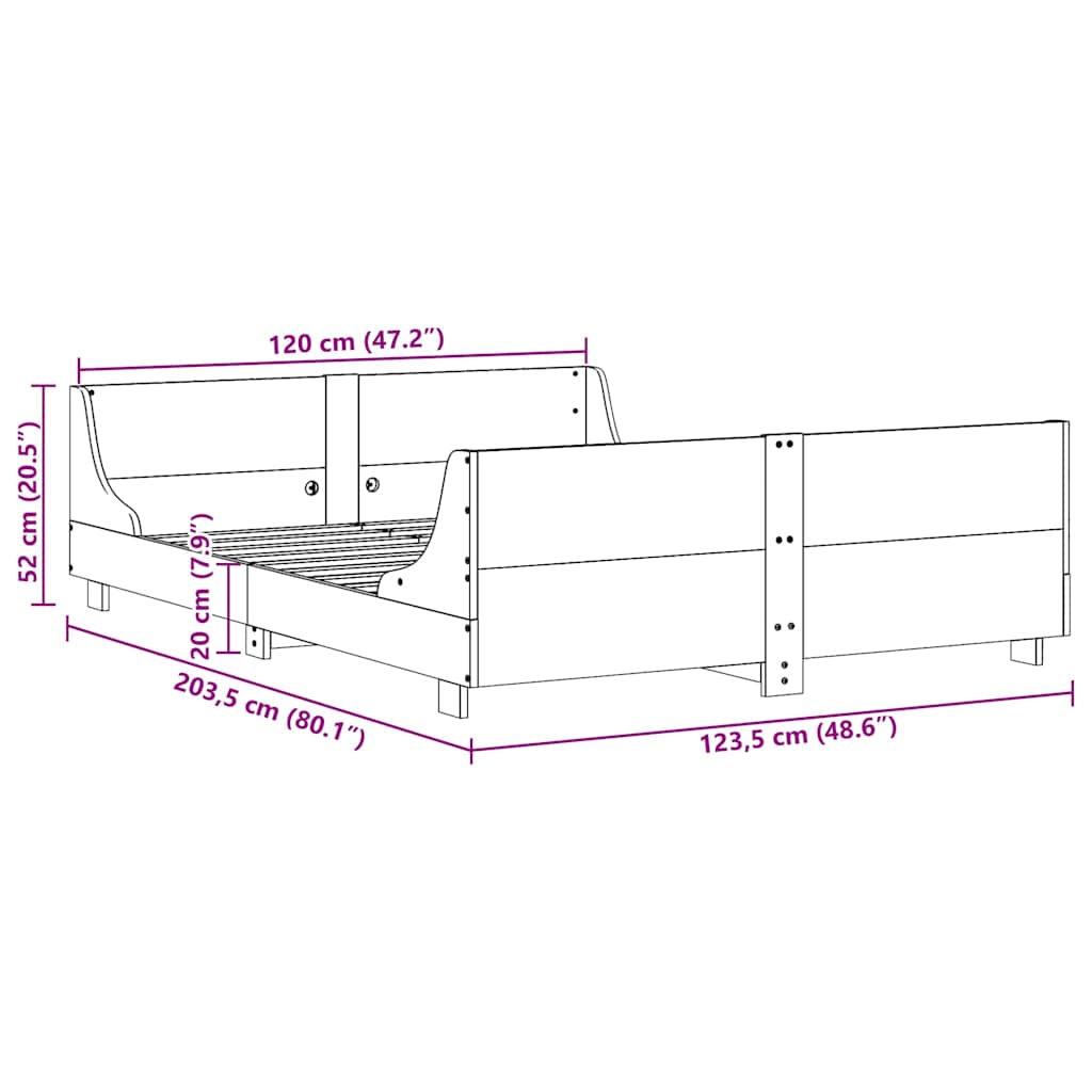Cadre de lit sans matelas cire marron 120x200cm bois pin massif - XIOS