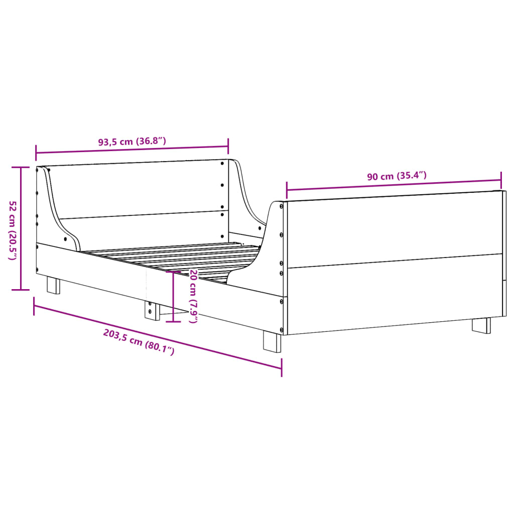 Cadre de lit sans matelas 90x200 cm bois de pin massif - XIOS