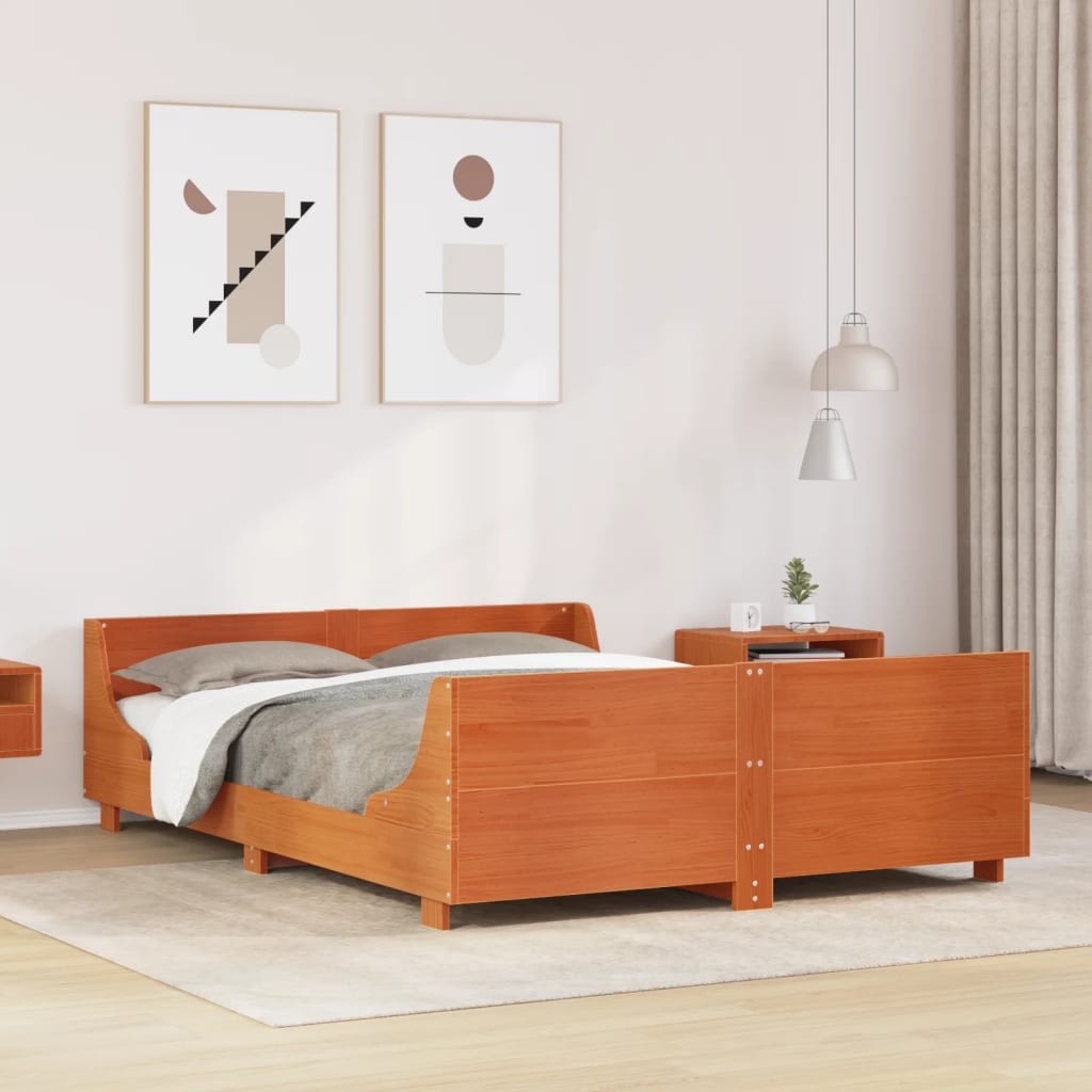 Cadre de lit sans matelas cire marron 120x190cm bois pin massif - XIOS